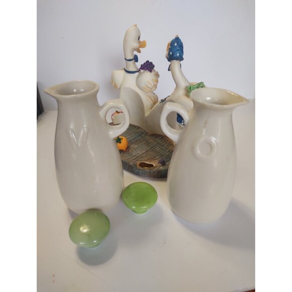 Vintage Oil & Vinegar Cruet Set Japan Hand Painted Ducks 6" Tall 1970's - Picture 7 of 14